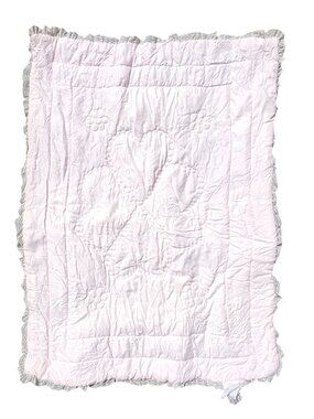 Vintage Baby Quilt Blanket Fabric & Lace 1980s Pastel Farm Animals Quiltron